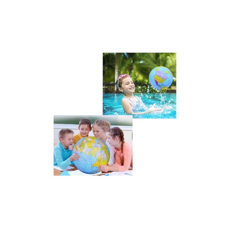 Inflatable Globe Beach Ball, Transparent, World Map with English Language,