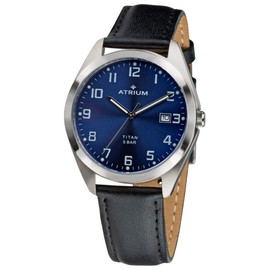 ATRIUM Men's Watch Titanium Leather Strap 5 Bar with Date A14-15, Strap.