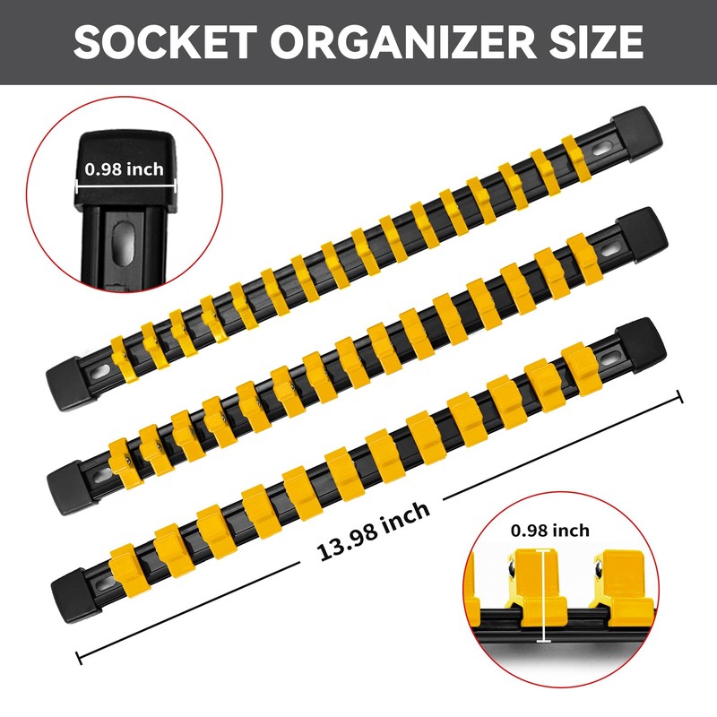 Reniteco Socket Organizer Drive ABS Tools - Yellow Socket Holder,