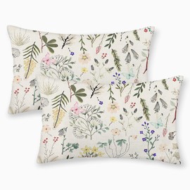 Yxuiyal Spring Floral Pillow Covers 12x20 Set of 2 Sage Green Herb Wildflower Botanical Plant Throw Pillow Cover Spring Decor Pillowcase Vintage Farmhouse Lumbar Linen Cushion Cover for Couch Sofa