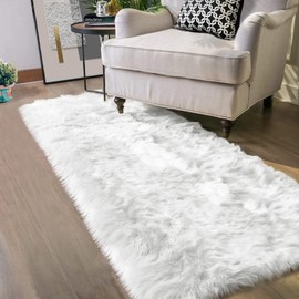 Latepis White Shag Rug 2x5 Runner Faux Sheepskin Fur Rug for Bedroom Bedside Fluffy Rug Fuzzy Furry Rugs for Living Room Cute Luxury Home Decor