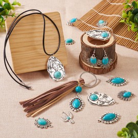 PandaHall Tibetan Style Turquoise Connector Link Charms Retro Filigree Pendant Dangle for Bohemian Earrings Naked Lace Jewellery Making, Gemstone, Created Turquoise