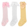 Shengxi 3 Pairs Bow Baby Girl Knee Socks Knitted Grid