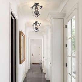 LMSOD 4-Light Black Iron Cage Chandelier, Rustic Candle-Style Pendant Light Fixture, E12 Base for Dining Room Foyer Entryway