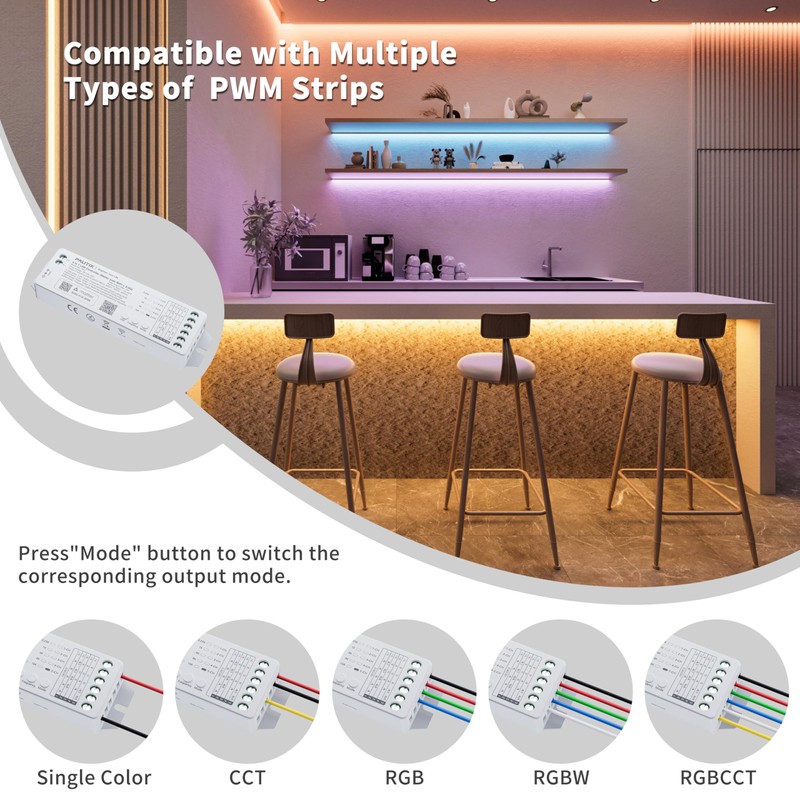 PAUTIX WiFi LED Controller for Single Color/CCT/RGB/RGBW/RGBCCT LED Strip Lights