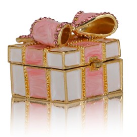 SEVENBEES Pink Bow-Knot Trinket Box Hinged Bow-Knot Jewelry Boxes Bejeweled Gift Box for Girls or Women