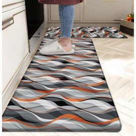 Kitchen Mats for Floor Modern Abstract kitchen rugs Grey and Orange Stripe Anti Fatigue Kitchen Mats Waterproof Floor Mats Cushioned Non-Skid Standing Mats for Kitchen, Set of 2,17.3 x 28+17.3 x 47