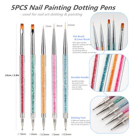 FULINJOY 8PCS Nail Art Brushes, Double-Ended Brush and Dotting Tool Kit, Dual End Nail Art Pen Brush Acrylic Round Flat Painting Drawing Liner Nail Tools