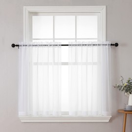 Chyhomenyc Cortinas Transparentes Blancas de 36 pulgadas de Largo, Juego de 2 Paneles, Filtrado de Luz Voile con Bolsillo para Varilla, Cortinas Cortas para Ventana de Baño, Sala de Estar, Casa de