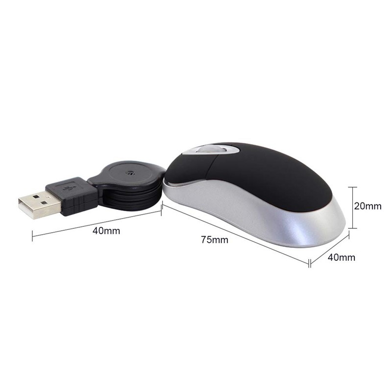 DIWOSHE Ultra Mini Mouse USB Wired 3 Button Retractable Telescopic