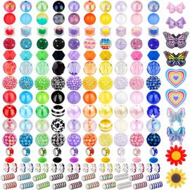HUISUYTON 280 Pcs Beads for Pens, Bubblegum Beads Mixed Crystal Resin, Bead for Beadable Pen, Perfect for Pen Decorations, Keychains, Bracelets, and Jewelry Making