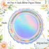 50 Pack Silver Scalloped 7 Inch Paper Plates, Disposable Flower