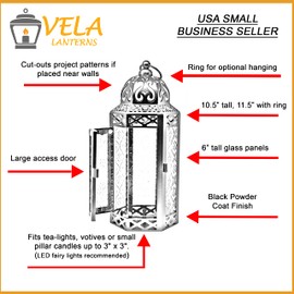 Vela Lanterns Moroccan Lamp Lantern Decorative Candle Holder for Indoor Outdoor Home Decor, Patio, Weddings, Red/White/Blue Glass, Medium
