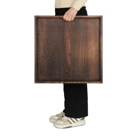 Gurfuy 20" Rustic Wooden Serving Tray - Extra Large Square Ottoman Table Tray for Farmhouse Decorative Oversized Coffee Table Trays Living Room Kitchen Counter Breakfast Brown