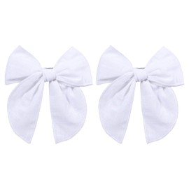 5.5-Inch White Fable Hair Bows Clips Cotton Linen Ponytail Bow Alligator Barrettes Wedding Pageant 1st Communion Party Dress Accessories for Toddler Teen Flower Girls Kids Child