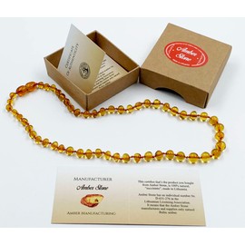 Natural Baltic Amber Necklace 33-34 cm, Knotted Between Beads, Cognac Polished Amber Beads, Amber
