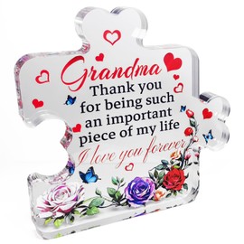 Ewong Gift for Grandma, Acrylic Puzzle Plaque Keepsake Desk Decor Idea, 4.9x 4.9 IN Anniversary Mother's Day Grandmother Birthday Present from Grandchildren Granddaughter Grandson (Grandma)