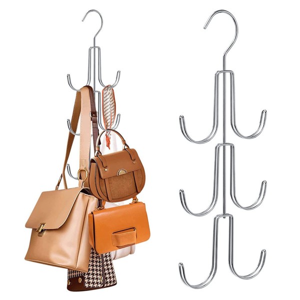 Greyoe Tie Holder, Belt Holder, Wardrobe, Scarf Hanger, Hanging Bag Rack, Multifunctional Belt Tie Sling Hook Organiser for Ties, Scarves, Cloths, Bags, Silver