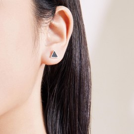 ZHOU LIU FU Stud Earrings Silver 925 Onyx Black Earrings Silver 6/8/10/12 mm Round Earrings Women's Agate Gold Earrings 18k Stud Earrings Men's Triangle for Couple Lovers Wedding Birthday, Silver,