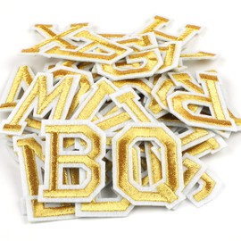 Iron On Letters, 52 Pcs Letter Patches with Ironed Adhesive, Decorate Iron on Letter Patches, Alphabet Embroidered Patch A-Z for T-Shirts, Jeans, Jackets, Socks, Bags, DIY Accessories etc (Gold)