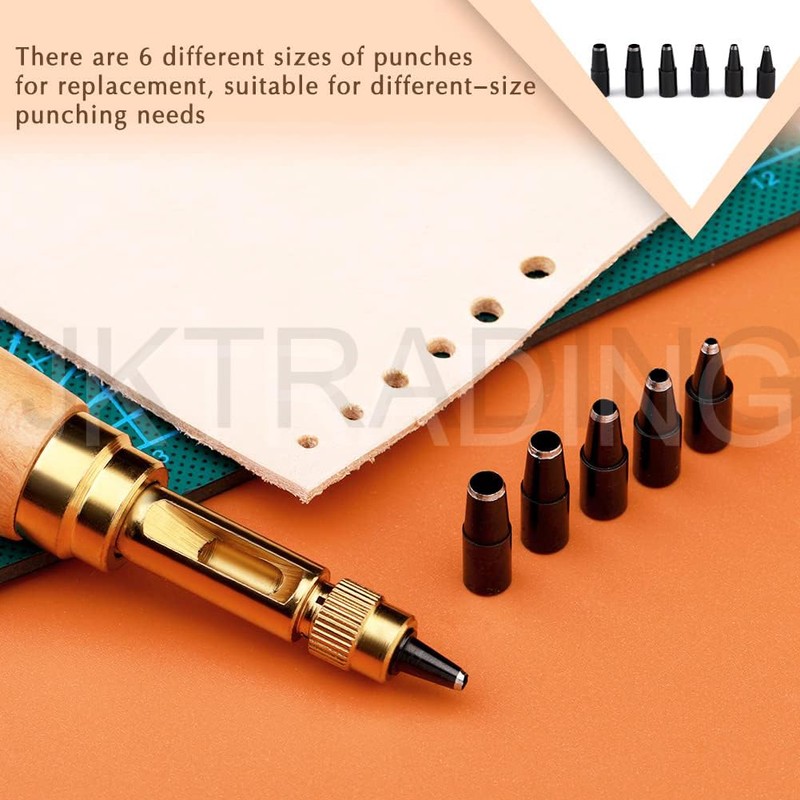 JKCrafts Japanese Screw Punch Tool - Brown Wood Handle Belt