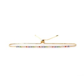 Lucoro Women's Gold-Plated Bracelet with Colourful Zirconia Stones, Adjustable Length with Pull Fastener - Elegant Jewellery for Any Occasion, Metal, Cubic Zirconia