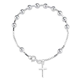 Vinani 2BKS Cross Bracelet with Balls Shiny Mother Bracelet 925 Sterling Silver, Sterling Silver