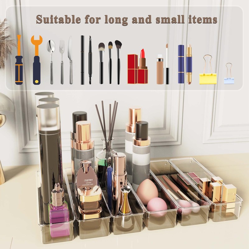 6 Pack Drawer Organiser, Versatile Clear Drawer Storage Trays with