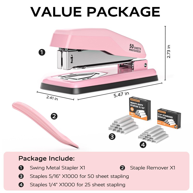 Marsrock Desktop Stapler, Swing-Arm Swivel Stapler, 50 Sheet Capacity, 2000