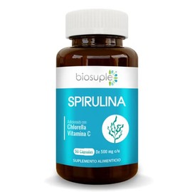 BIOSUPLE  Alga Espirulina 90 cápsulas, adicionadas con Alga Chlorella y Vitamina C  SPIRULINA Suplemento Alimenticio.                                 