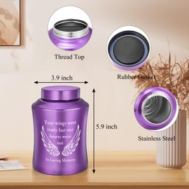 SOITIS Angel Wings Urn for Ashes Adult - 8.27 Inch Purple Memorial Urn Stainless Steel, Cremation Keepsake for Human Ashes, Decorative Urn with Velvet Bag, Sympathy Gift for Loss of Loved One