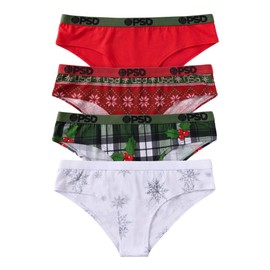 PSD Women's Xmas Cheeky Underwear for Women - Premium Modal Fabric Cheeky Underwear - 4 Pack Solid Cotton Briefs for Women