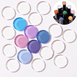 100 Pcs Round Glass False Nail Art Display Tips Transparent False Nail Tips for Nail Color Display with 100 Pcs Round Nail Crystal Double-Sided Adhesive