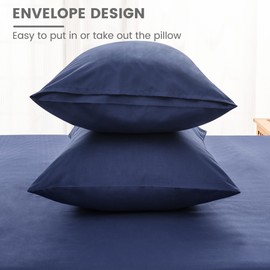 LINENOVA Luxury Cotton Blend Pillowcases (Set of 2) - Standard Size, Envelope Closure Soft and Breathable Pillowcases Set- 48x74cm-Navy