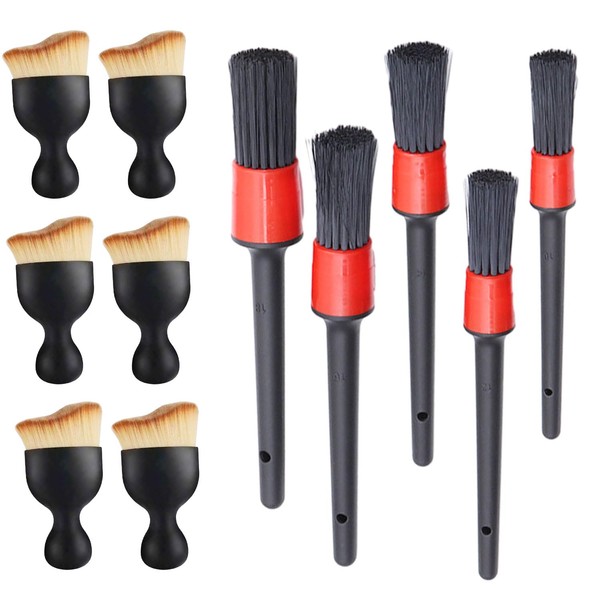 RYAN Cleaning Brush Car 11 Pieces Brush Car Care Detailing Brush with Hook Hole for Hanging Cleaning Brush for Car Interior Motorcycle Alloy Wheels Furniture (Red/Black)