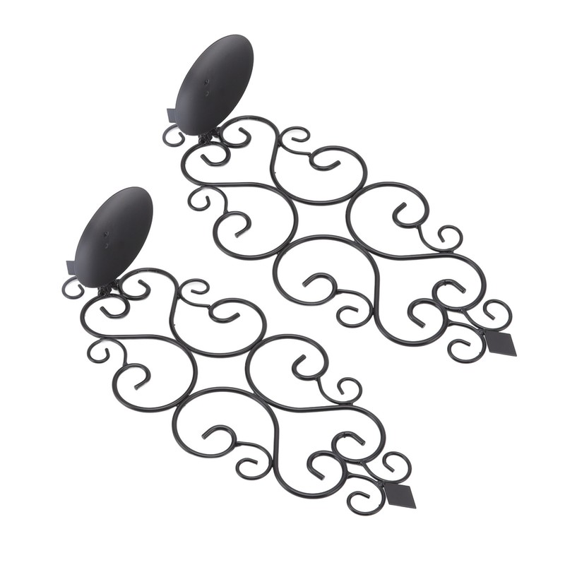 2 Pcs Candle Holder Exquisite Classical Style Black Iron Wall