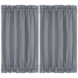 PiccoCasa Blackout French Door Curtain Panel - Blackout Door Curtain 25x40 Inches Solid Drapery with Tiebacks 2 Panels Dark Gray