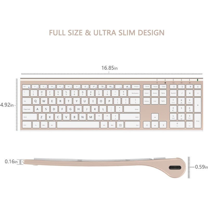 Wireless Keyboard and Mouse, Vssoplor Rechargeable Quiet Full-Size Keyboard and