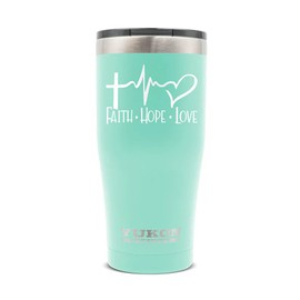 YUKON OUTFITTERS Freedom High Grade 18/8 Corrosion-Resistant Stainless Steel Double Wall Vacuum Insulated Tumbler (20 oz/ 590ml) - 7.3"H x 3.4" Top dia. / 2.7" Bottom dia., Faith, Hope, Love - Seafoam