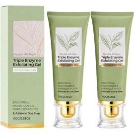 Exfoliante Facial en Gel de Té Verde，2PC Elimina células muertas, Limpia poros, Textura ligera, Fácil aplicación, Uso facial diario