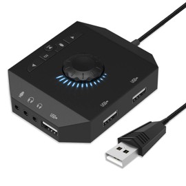 Tendak USB Hub with Audio Adapter, External Sound Card with 3.5mm Headphone Microphone Jack and Volume Control 3 Port USB Hub for Laptop PC HDD Disk