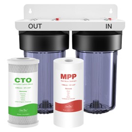 SimPure Whole House Water Filter System, 2-Stage Clear Home Water Filtration with Carbon and Sediment Filters, Reduce Odor, Chlorine, Taste, Iron, Lead, 1" NPT Brass Port, BPA Free(DB10C-2)