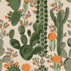 VEELIKE Desert Cactus Peel and Stick Wallpaper 17.7''x354'' Green Cactus Succulent Floral Wallpaper Prepasted Removable Cacti Mural Self Adhesive Contact Paper for Bedroom Bathroom Walls Cabinets