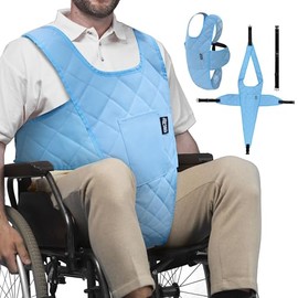 MDSTOP Wheelchair Safety Belt, Anti-Slip Wheelchair Seatbelt, Wheelchair Harness with Adjustable Secure Buckle, Medical Restraints Straps for Seniors Elderly, Patients, Disable (Blue)