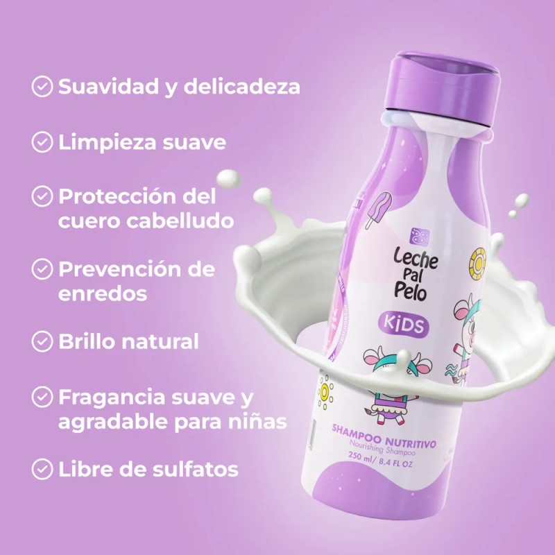 Shampoo Nutritivo Para Niños Leche Pal Pelo Kids 250 Ml