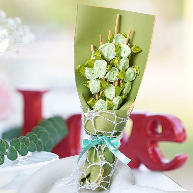 Minisland Green Rose Flower Cocktail Picks, 4.7 Inch Long Bamboo