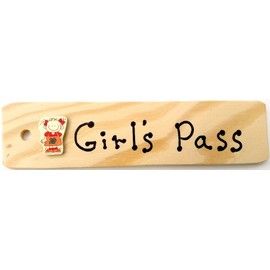 GIRL'S PASS - AA-911 GKID MADE in USA - 8"x2" WOODEN PASS w/GIRL & HANG LOOP