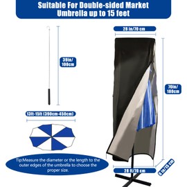 Patio Umbrella Cover,420D Oxford with Top Vent,Windproof Buckle,Waterproof Zipper fits Double-Sided Umbrella 3.9m to 4.5m, Large Parasol Cover for Garden, Patio, Beach Use