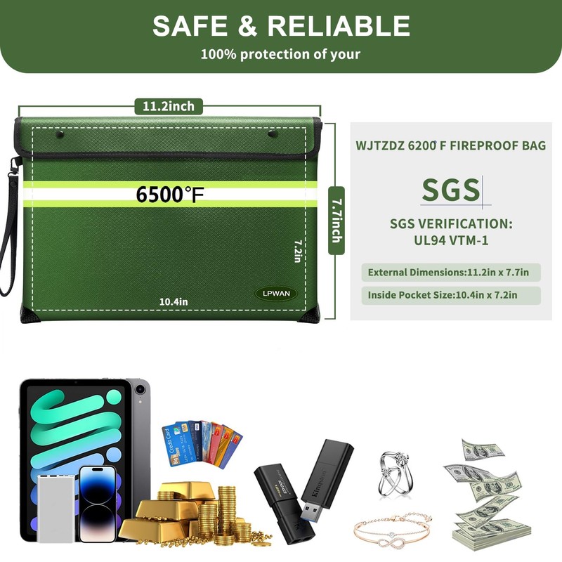WJTZDZ Upgraded Fireproof Money Bag, 10 Layers of Heat Insulated