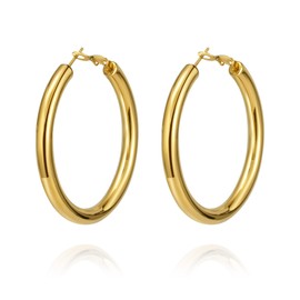 YeGieonr Gold Earrings for Women, Lightweight Stainless Steel Large Hoop Earrings with 18K Real Gold Plated, Hypoallergenic Fashion Jewellery Gifts for Women and Girls, Stainless Steel, No Gemstone